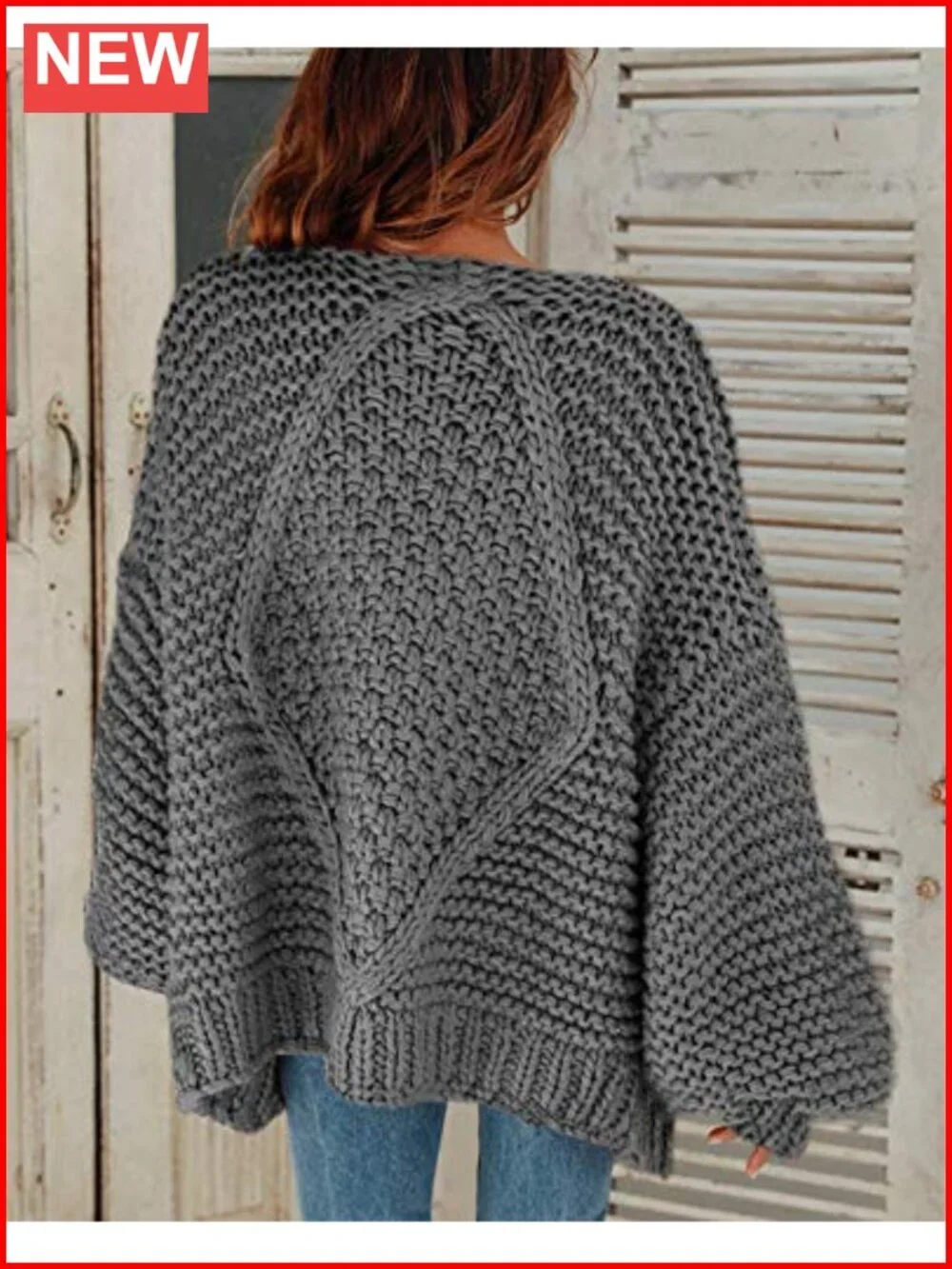 Open Front Chunky Knit Cardigan Loose Lantern Sleeve Oversized Sweater Coat